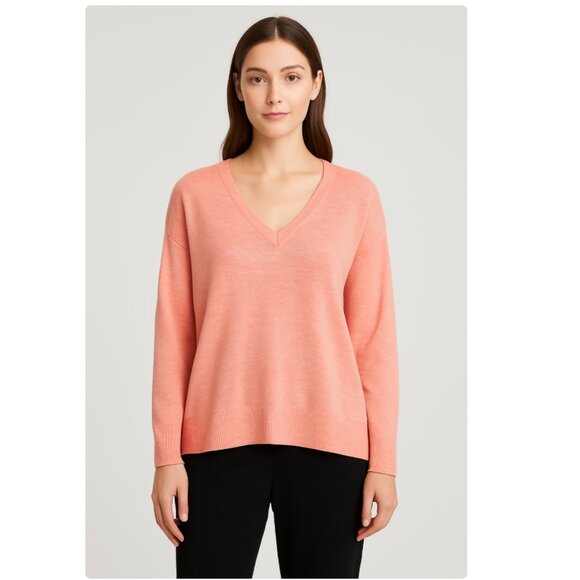 Eileen Fisher Coral V-Neck Sweater S Petite Lightweight Minimalist  soft girl - Picture 1 of 6